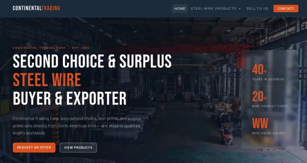 Continental Trading Corp. — B2B steel wire trading website with multi-tier product catalog
