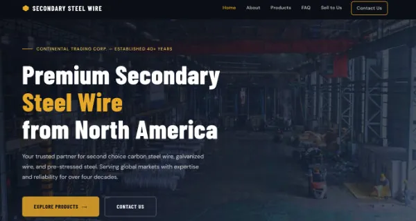 Secondary Steel Wire — single-page marketing site for non-prime carbon steel wire export services